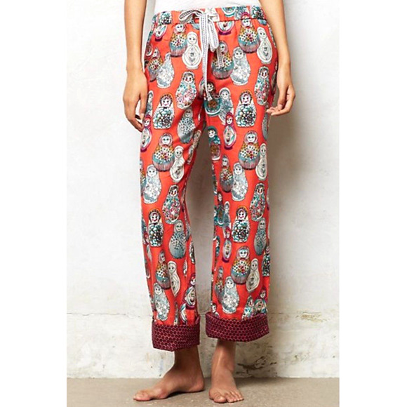 Anthropologie E By Eloise Size Medium Pajama Pants Nesting Dolls Flannel Lounger - Picture 1 of 8